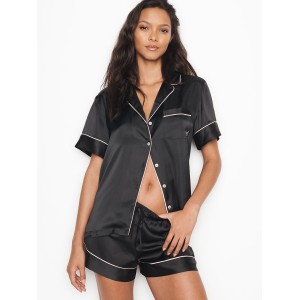 Сатиновая пижама Victoria’s Secret The Satin Short Black PJ Set