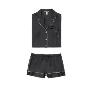 Сатиновая пижама Victoria’s Secret The Satin Short Black PJ Set