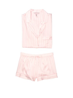 Пижама розовая в полоску Victoria’s Secret The Satin Short PJ Set White/Pink Medium Stripe
