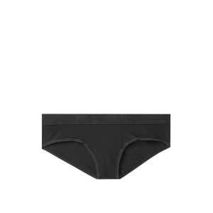 Трусики Victoria’s Secret Hiphugger, черные хипхагеры с резинкой лого Виктория Сикрет