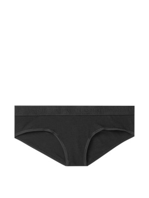 Трусики Victoria’s Secret Hiphugger, черные хипхагеры с резинкой лого Виктория Сикрет