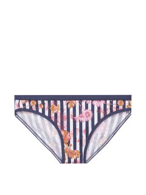 Трусики Victoria’s Secret Stretch Cotton Blue Floral stripe, на резинке лого Виктория Сикрет