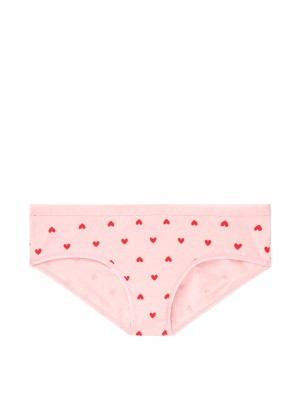 Трусики Victoria’s Secret Bikini pink, принт сердечки, на резинке лого Виктория Сикрет