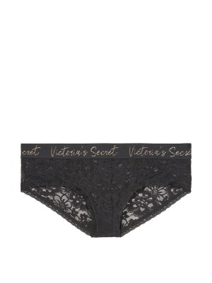 Трусики Victoria Secret Hiphugger Black Logo Вікторія Сікрет