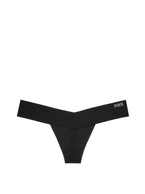 Трусики стринги Victoria’s Secret Cotton Black Thong logo PINK