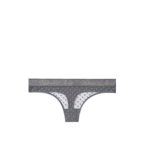 Трусики Victoria’s Secret Thong стринги серые на резинке лого Виктория Сикрет