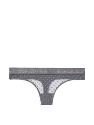 Трусики Victoria’s Secret Thong стринги серые на резинке лого Виктория Сикрет