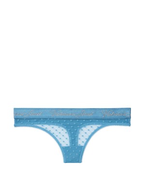 Трусики Victoria’s Secret Thong стринги синие на резинке лого Виктория Сикрет