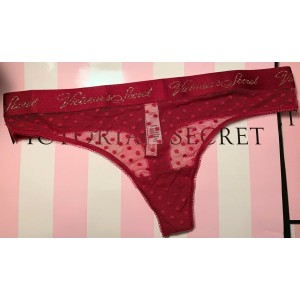 Трусики Victoria’s Secret Medium Dot Mesh Thong panty RED LACQUER LOGO WAISTBAND