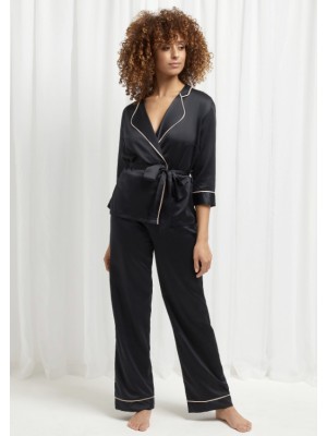 Сатиновая пижама BlueBella Wren Kimono and Trouser Set Black