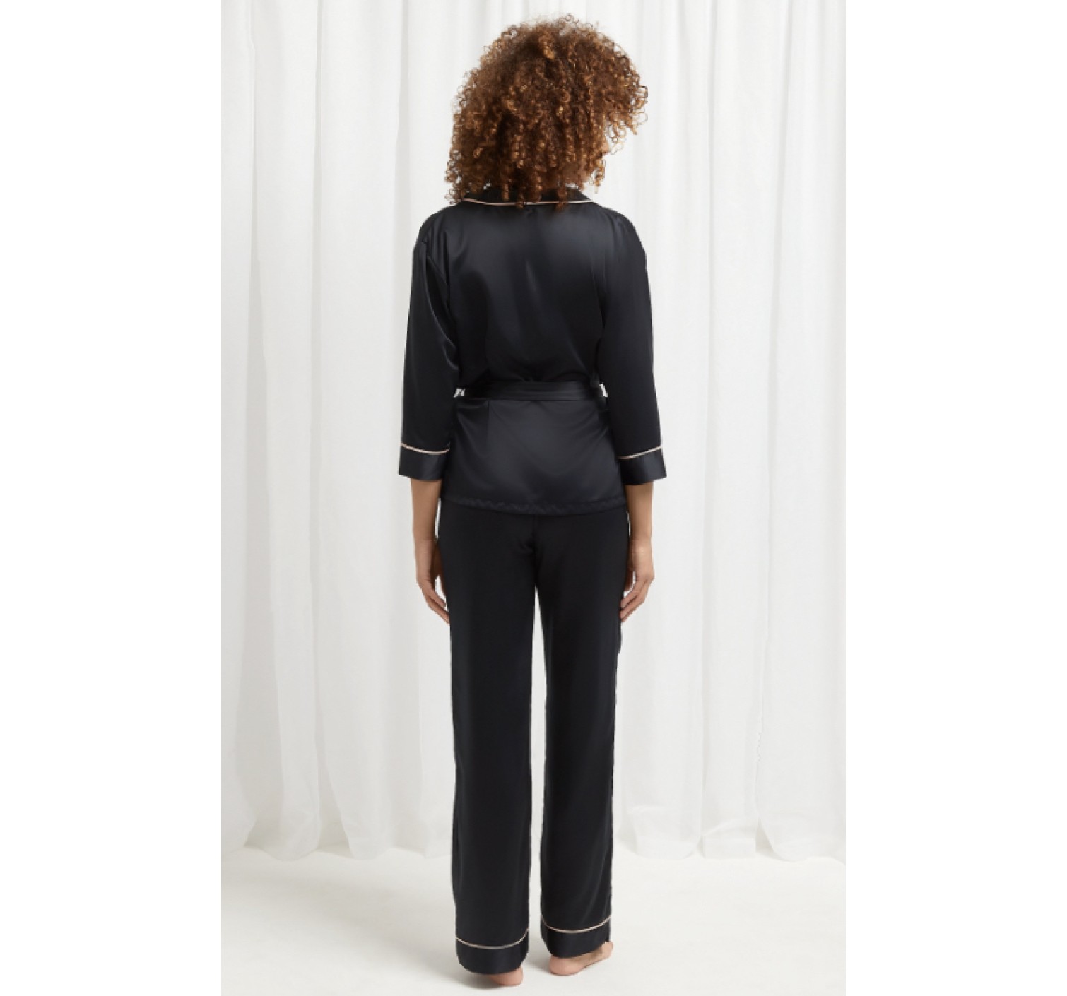 Сатиновая пижама BlueBella Wren Kimono and Trouser Set Black
