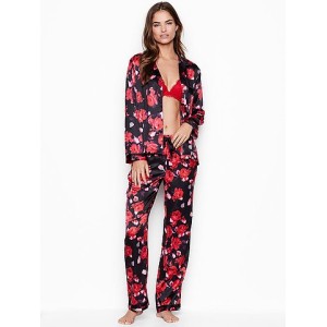 Піжама Victoria's Secret Satin Long PJ Set Black floral print