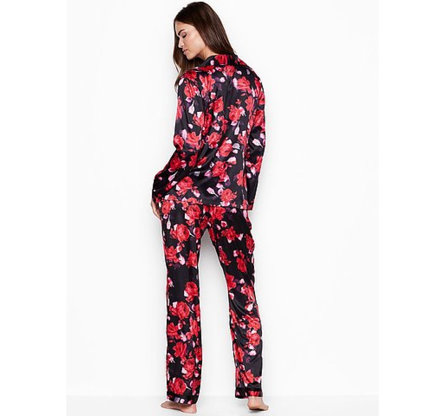 Піжама Victoria's Secret Satin Long PJ Set Black floral print