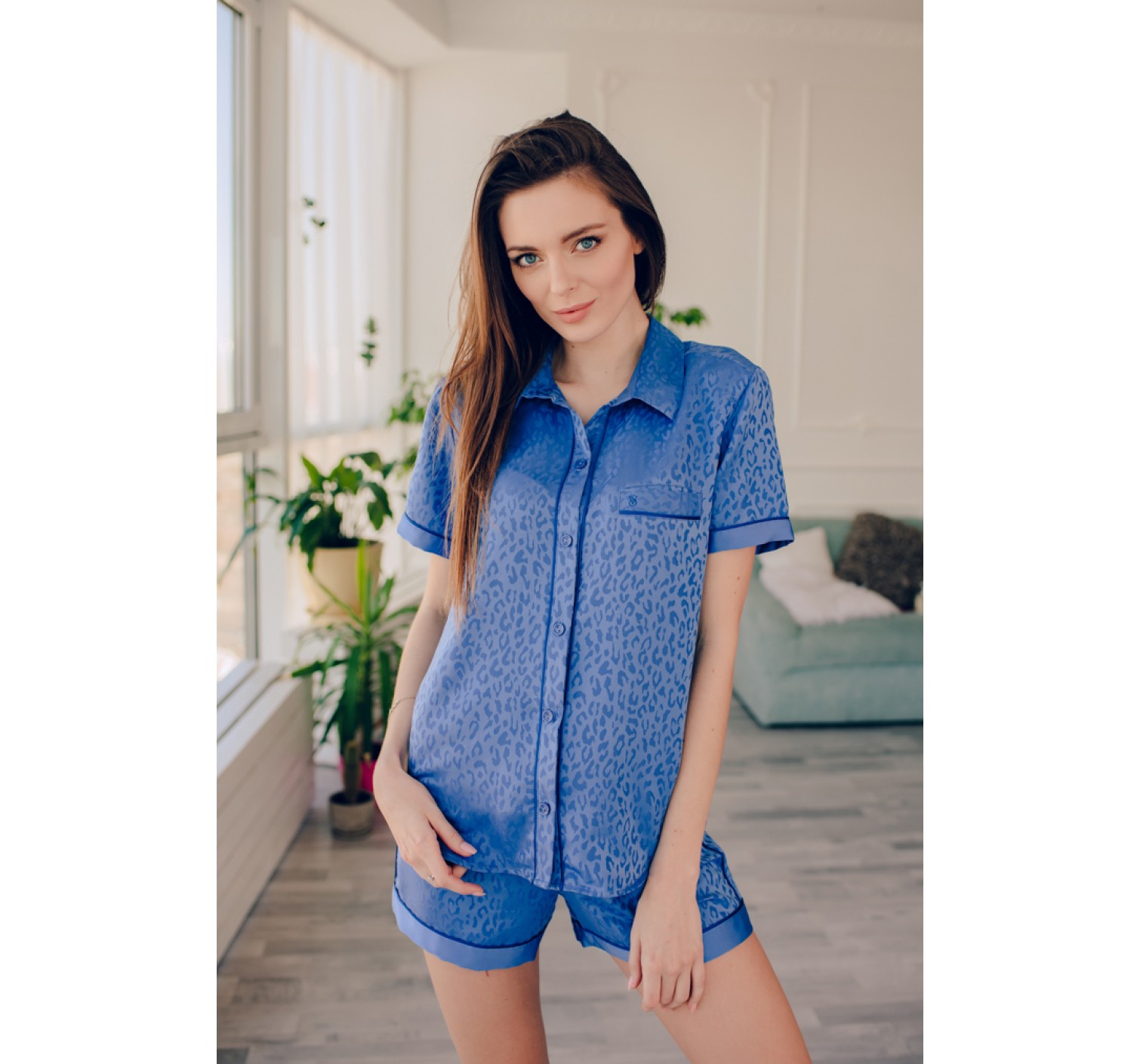 Сатиновая пижама Victoria’s Secret Sky Blue Satin Short PJ Set