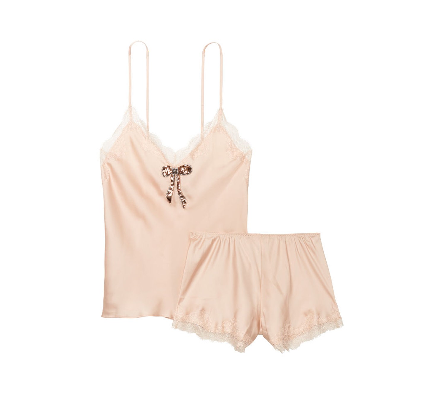 Сатиновая пижама Victoria’s Secret Embellished Bow Satin Cami Set
