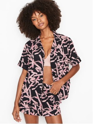 Пижама Victoria’s Secret Cotton Short PJ Set print Black/Ballet Ribbon Waves
