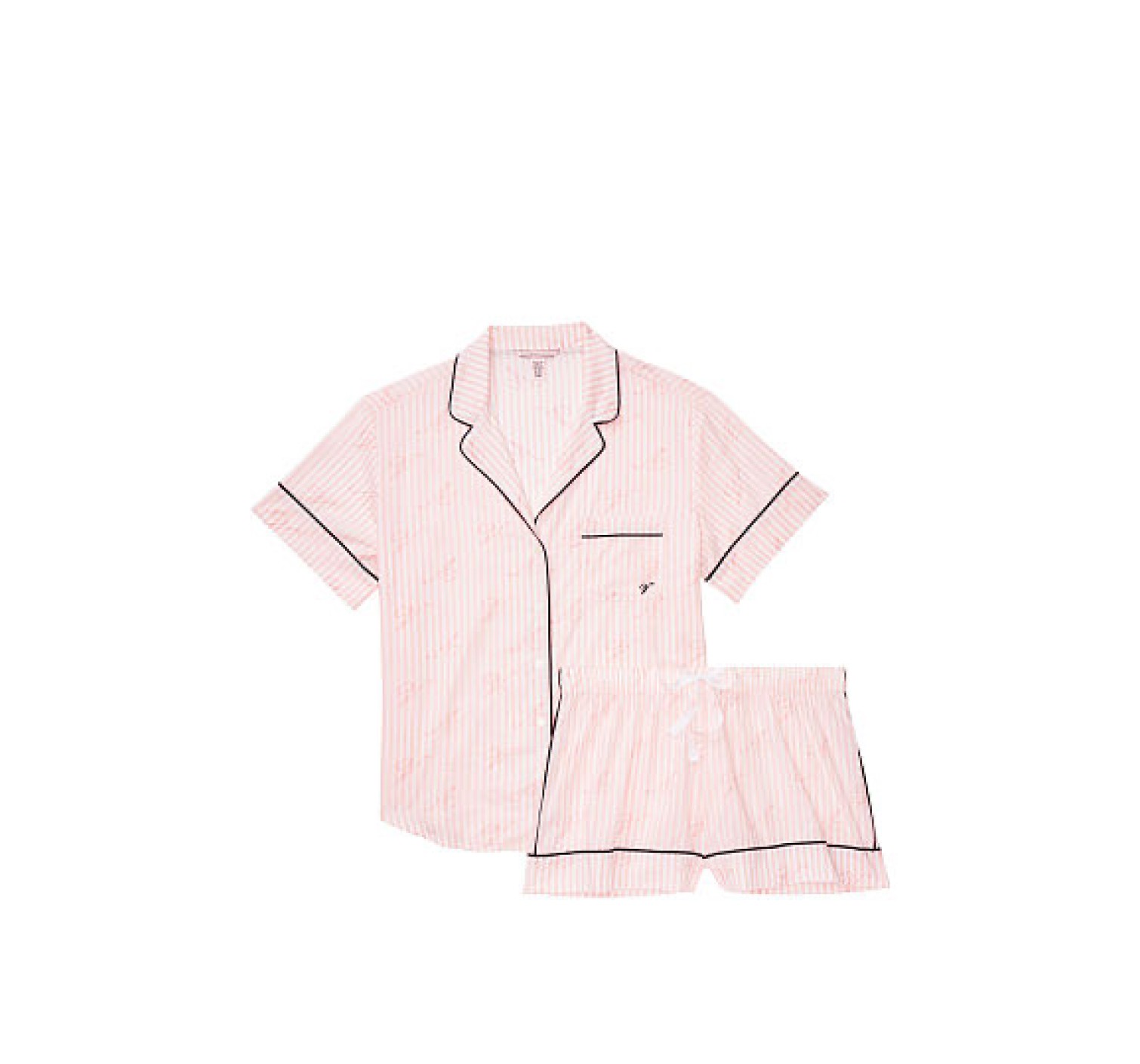Піжама рожева в смужку Victoria's Secret Cotton Signature Stripes Short PJ Set