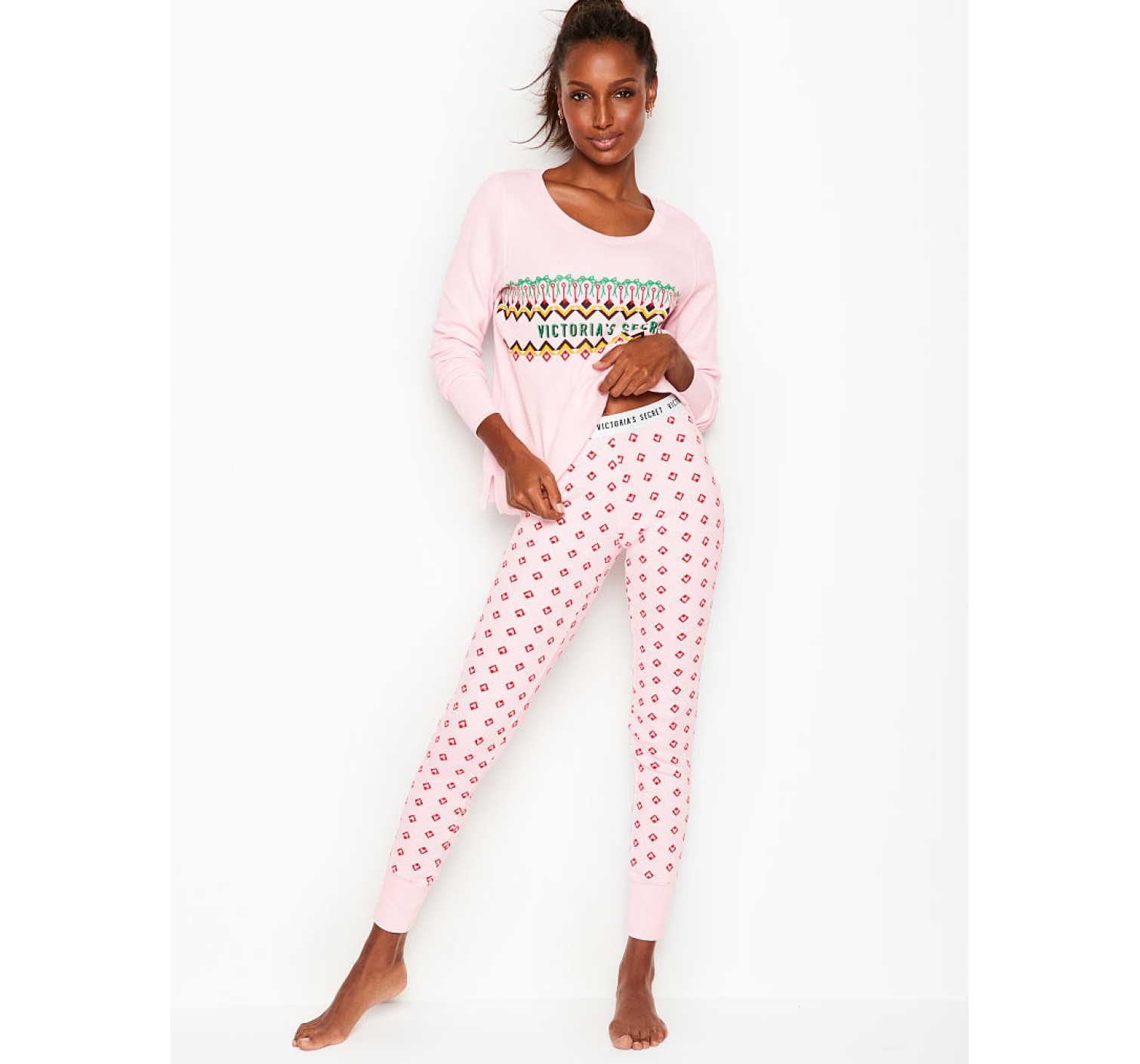 Пижама Victoria’s Secret Long Thermal PJ Set print Rose Hearts