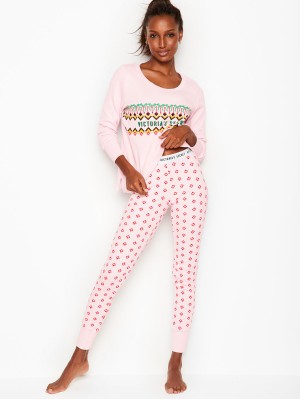 Пижама Victoria’s Secret Long Thermal PJ Set print Rose Hearts