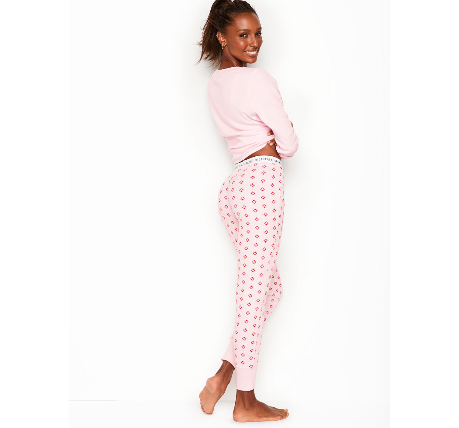 Пижама Victoria’s Secret Long Thermal PJ Set print Rose Hearts