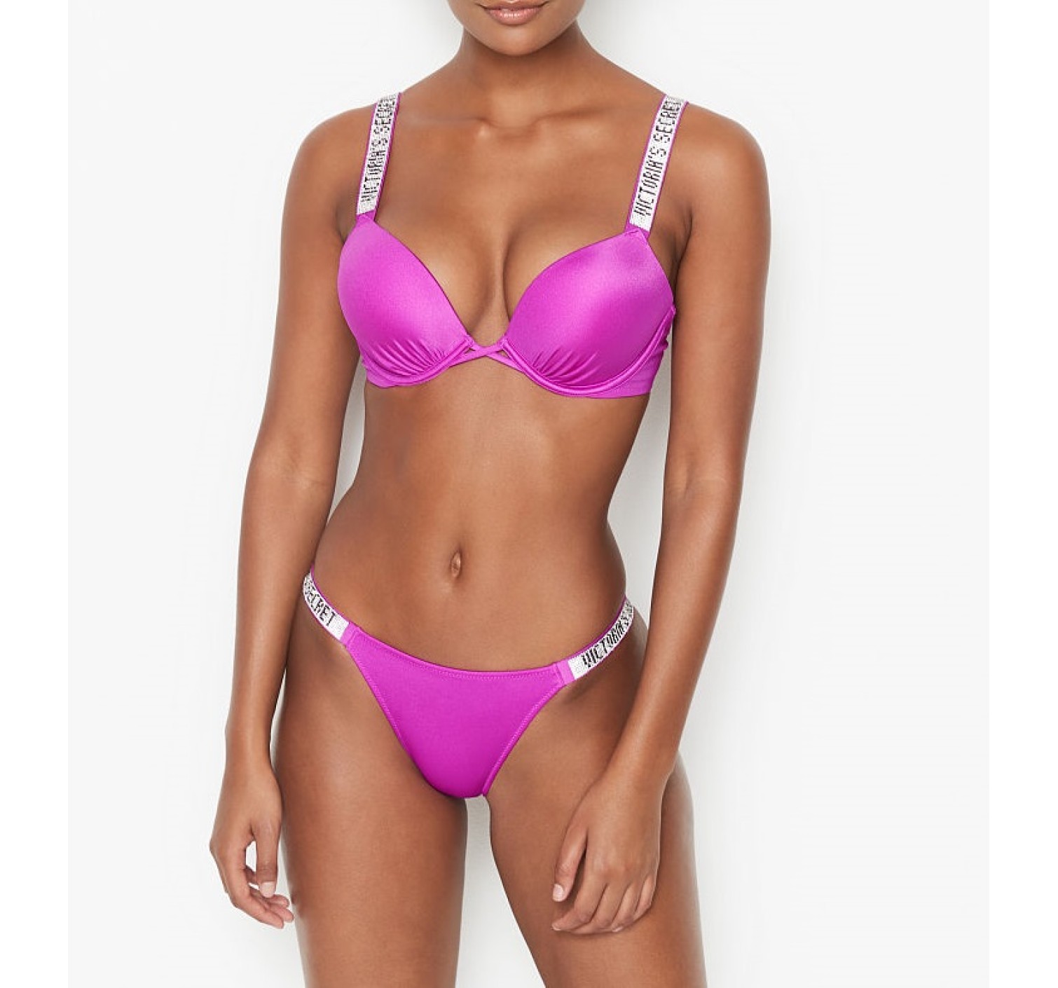 Купальник Вікторія Сікрет з подвійним пушапом Shine Strap SWIM Bikini panty Fuchsia
