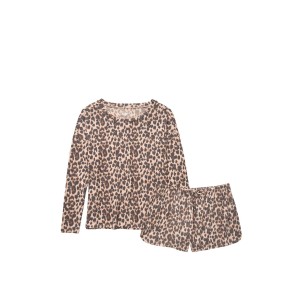 Пижама Виктория Сикрет The Cozy Knit Crewneck & Short Set Leopard