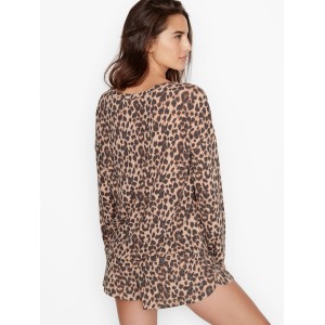 Пижама Виктория Сикрет The Cozy Knit Crewneck & Short Set Leopard
