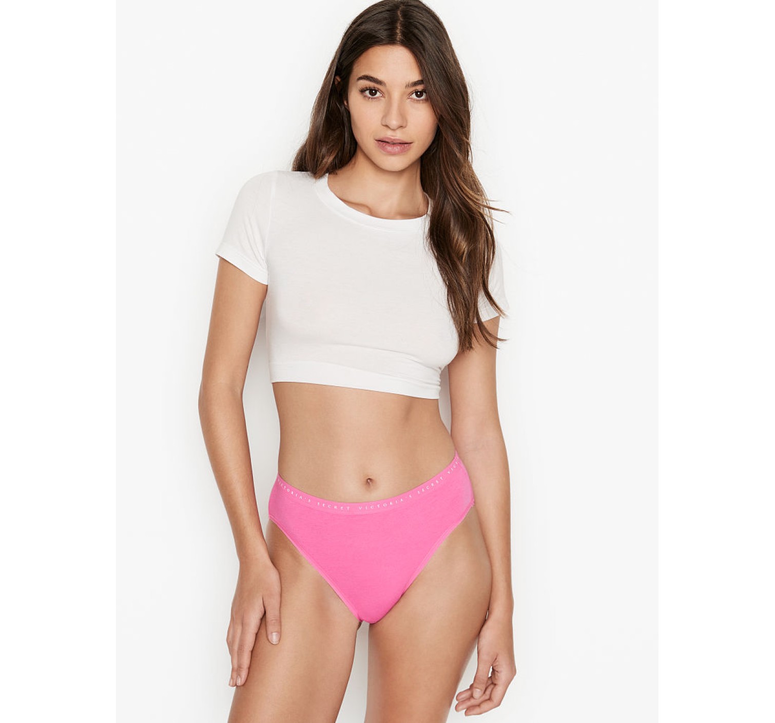Трусики хлопковые Виктория Сикрет Pink Bikini Panty logo VS