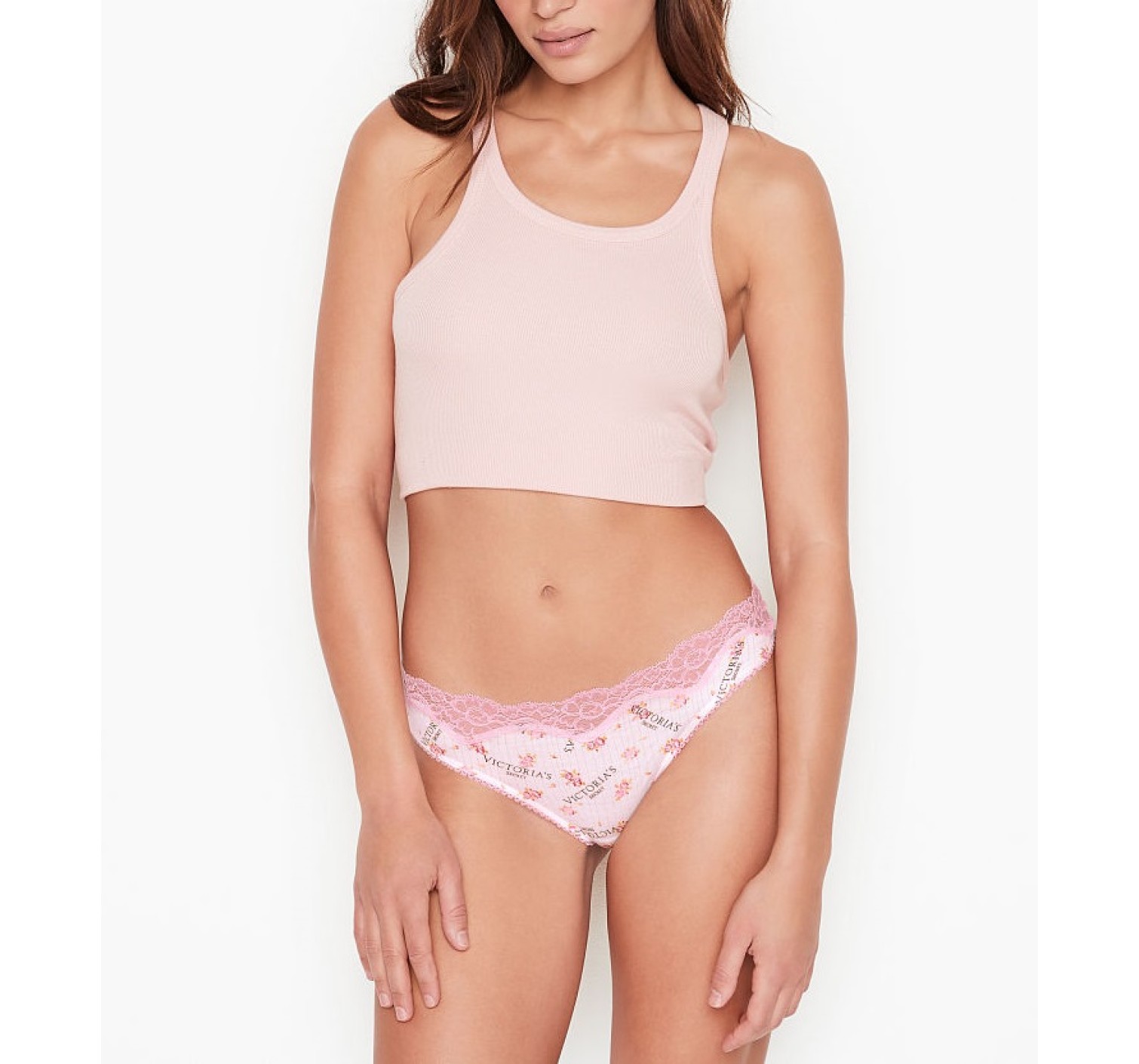 Трусики стрінги Victoria's Secret Cotton Lace Thong panty Logo VS flowers