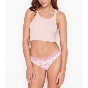 Трусики стрінги Victoria's Secret Cotton Lace Thong panty Logo VS flowers