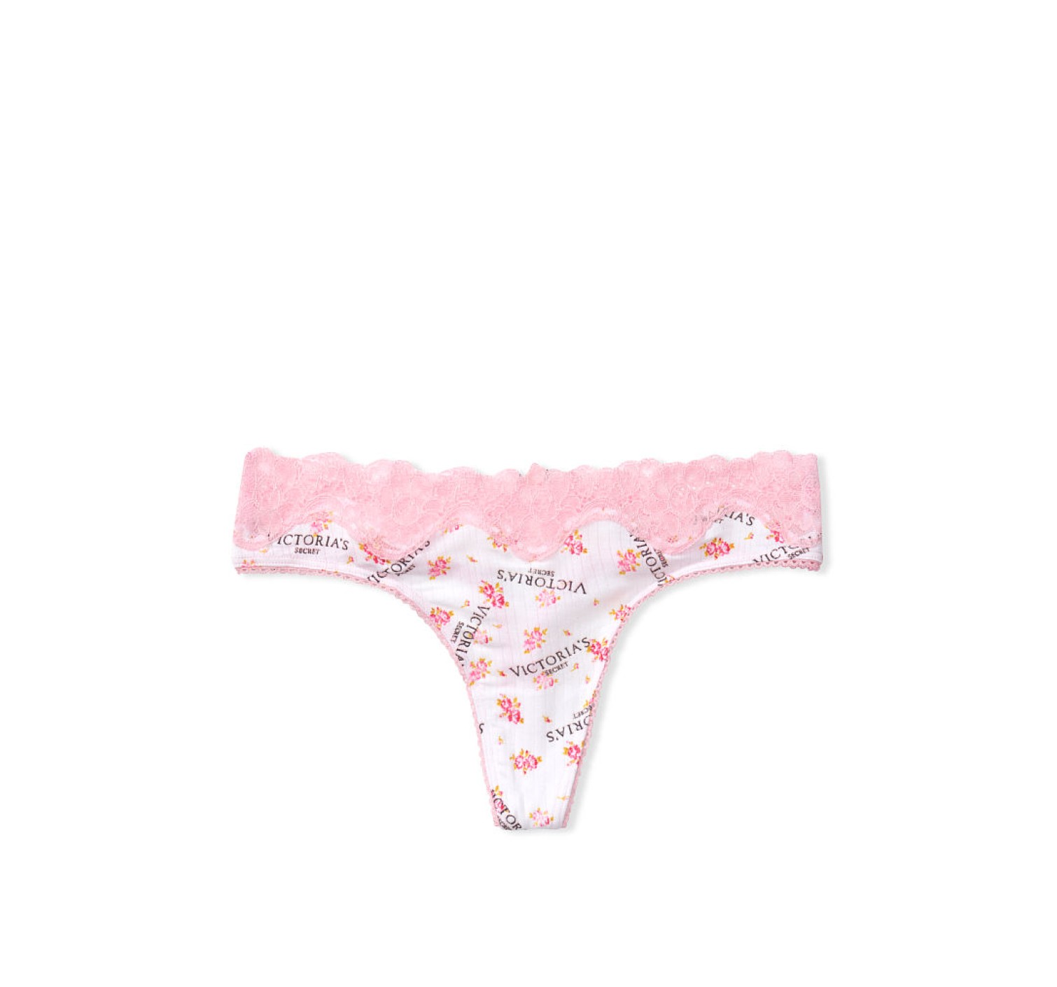 Трусики стрінги Victoria's Secret Cotton Lace Thong panty Logo VS flowers