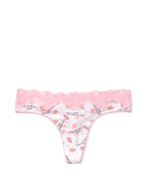 Трусики стринги Victoria’s Secret Cotton Lace Thong panty Logo VS flowers