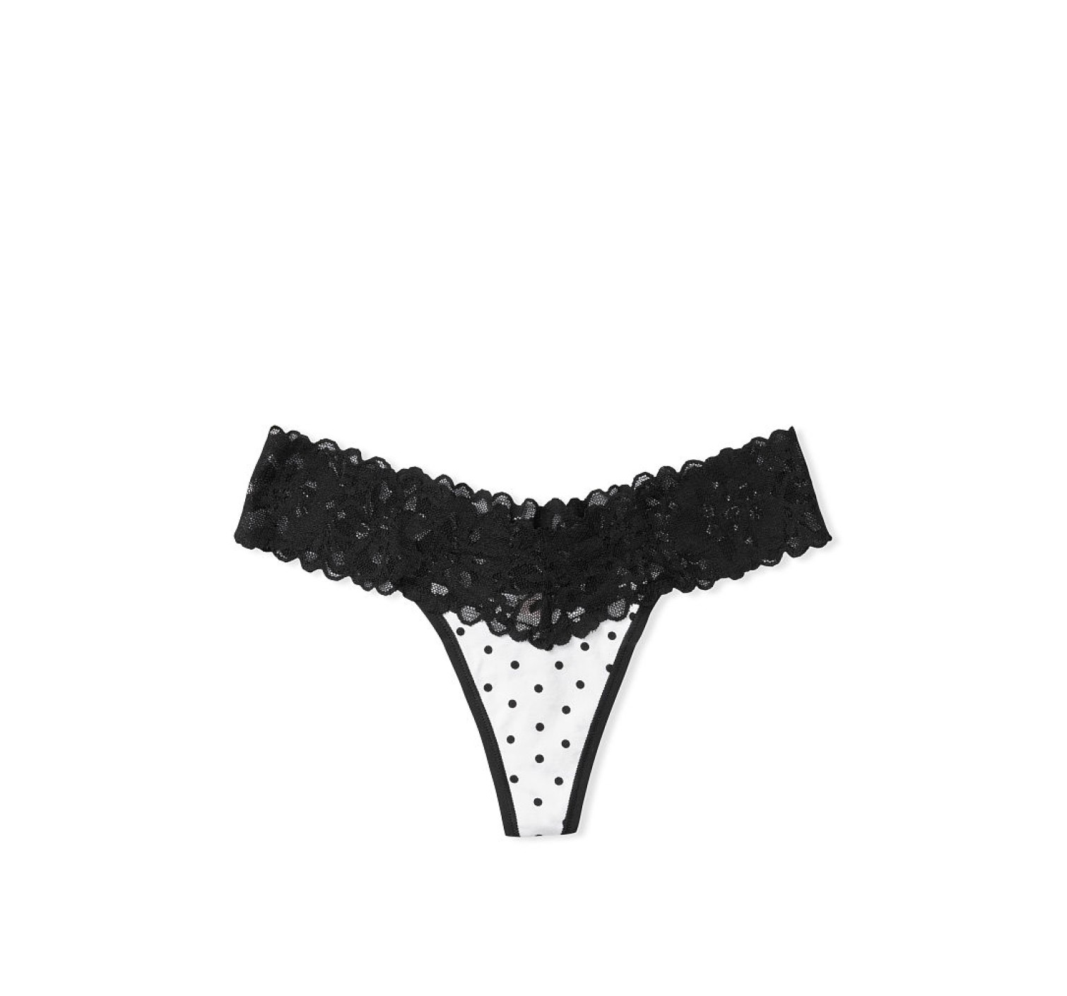Трусики стринги Виктория Сикрет LaceThong Panty Black dot