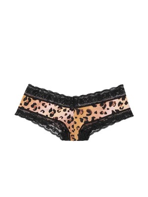 Трусики чики Victoria’s Secret Lace Satin Cheeky panty leo print