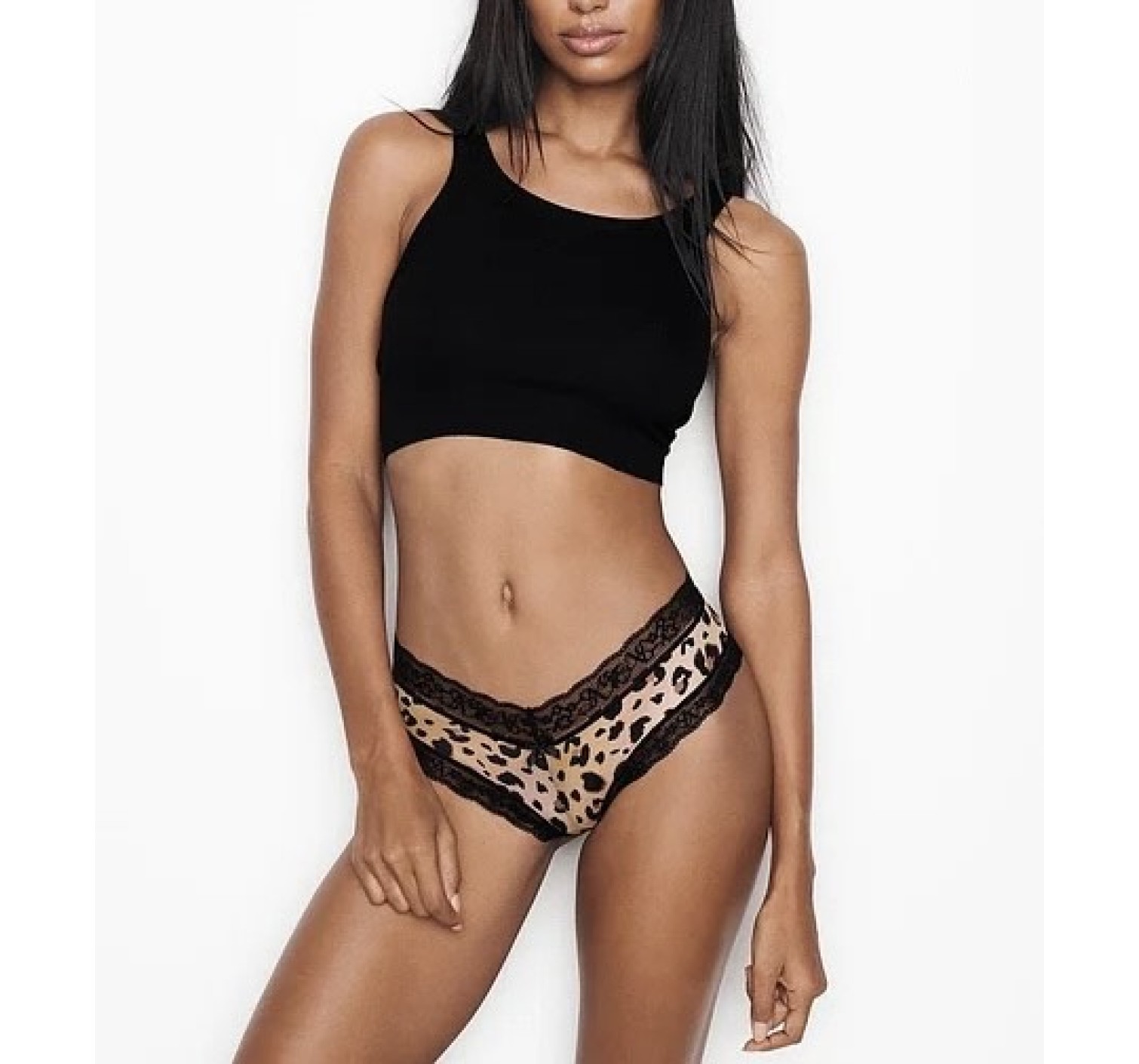 Трусики чіки Victoria's Secret Lace Satin Cheeky panty leo print