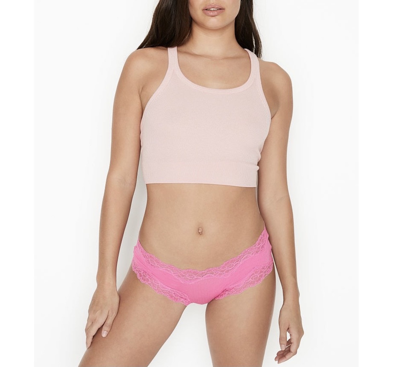 Трусики чіки Victoria's Secret Cotton Lace Cheeky panty pink