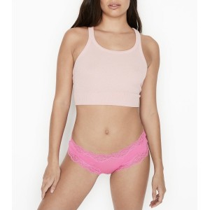 Трусики чіки Victoria's Secret Cotton Lace Cheeky panty pink