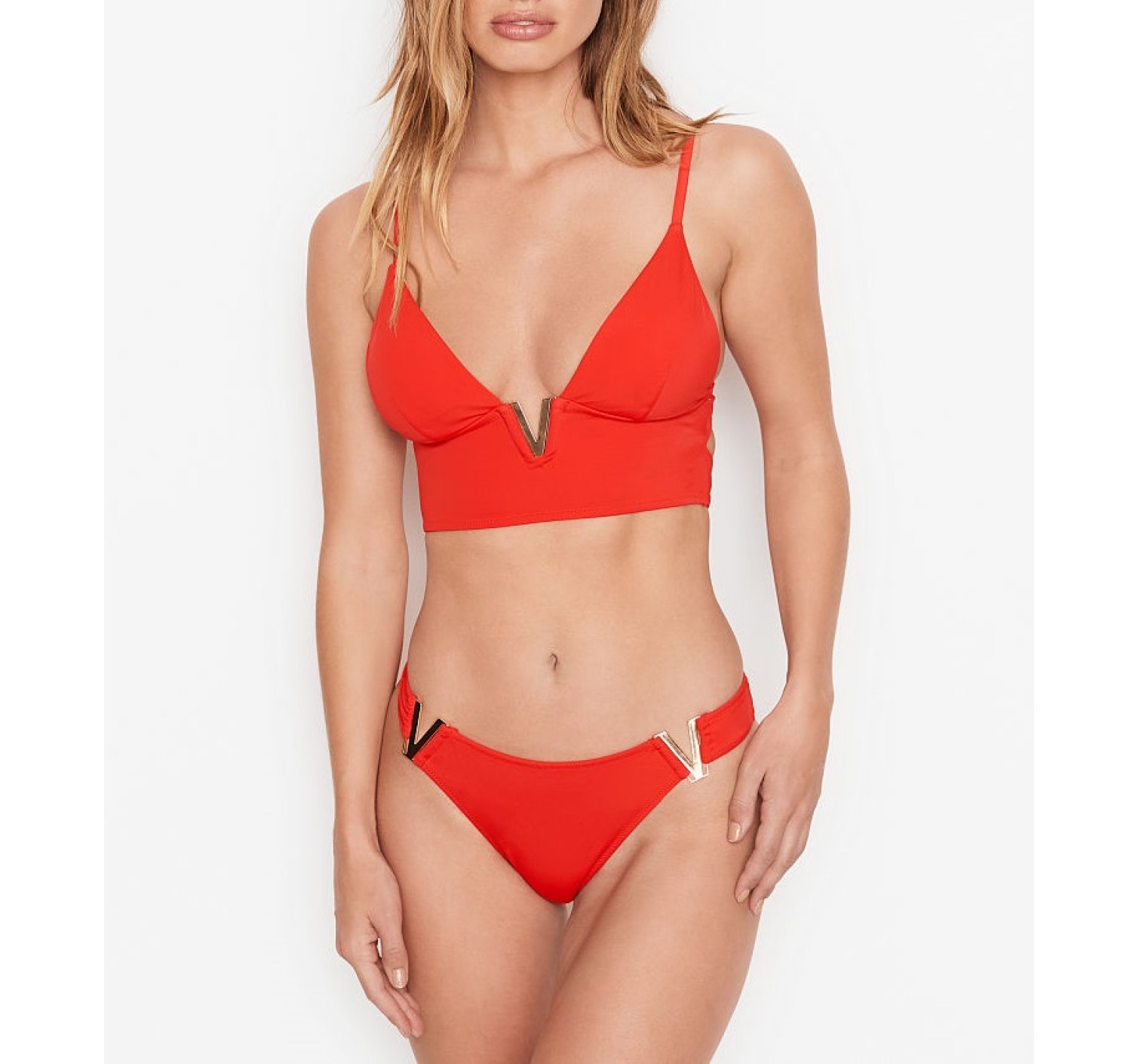 Купальник Виктория Сикрет V-hardware Red Bralette & Brazilian panty
