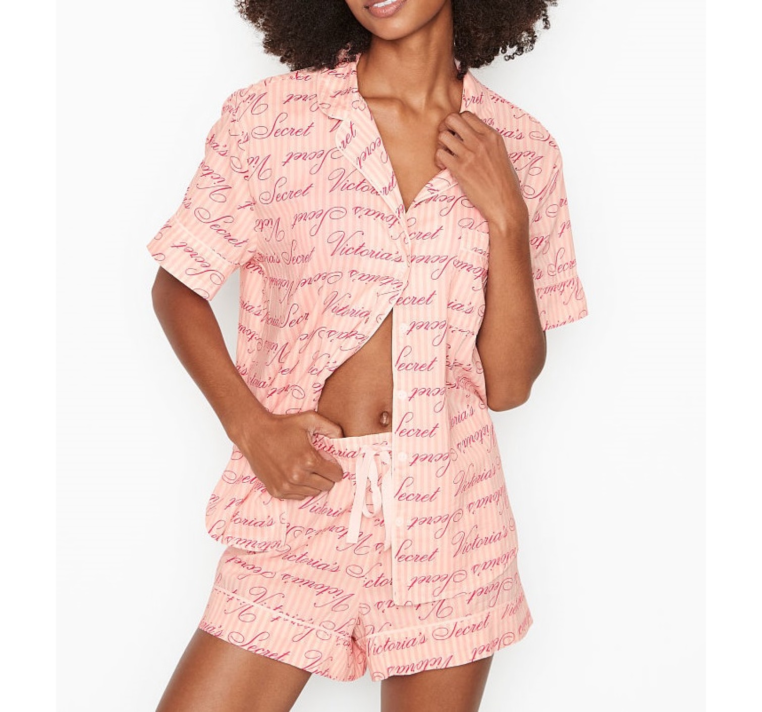 Пижама Victoria’s Secret Cotton Short PJ Set Pink logo VS