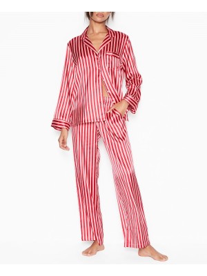 Сатиновая пижама VS Satin Long Pj Set Signature Red Stripe 