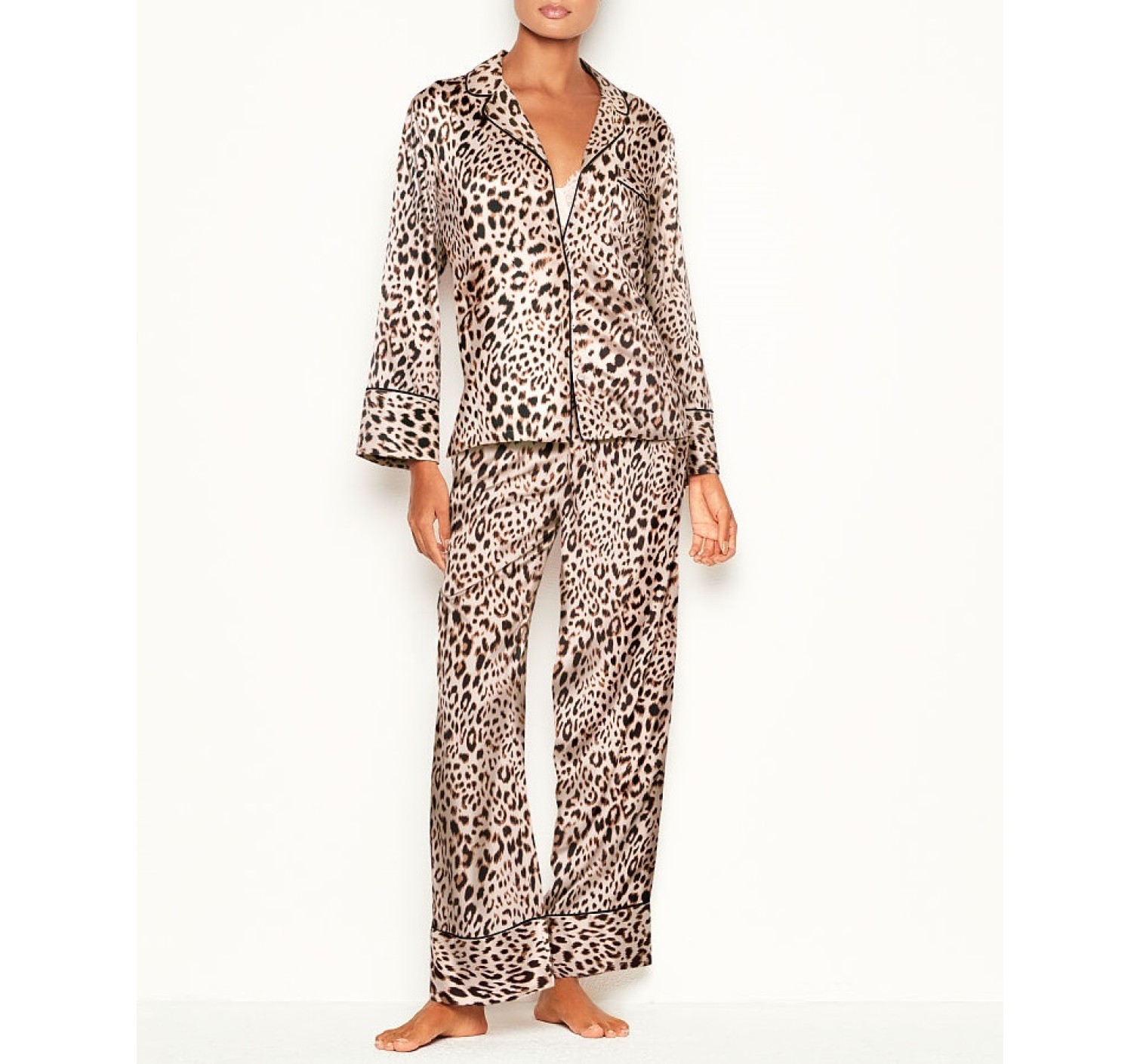 Сатиновая пижама VS Satin Long Pj Set Leopard print