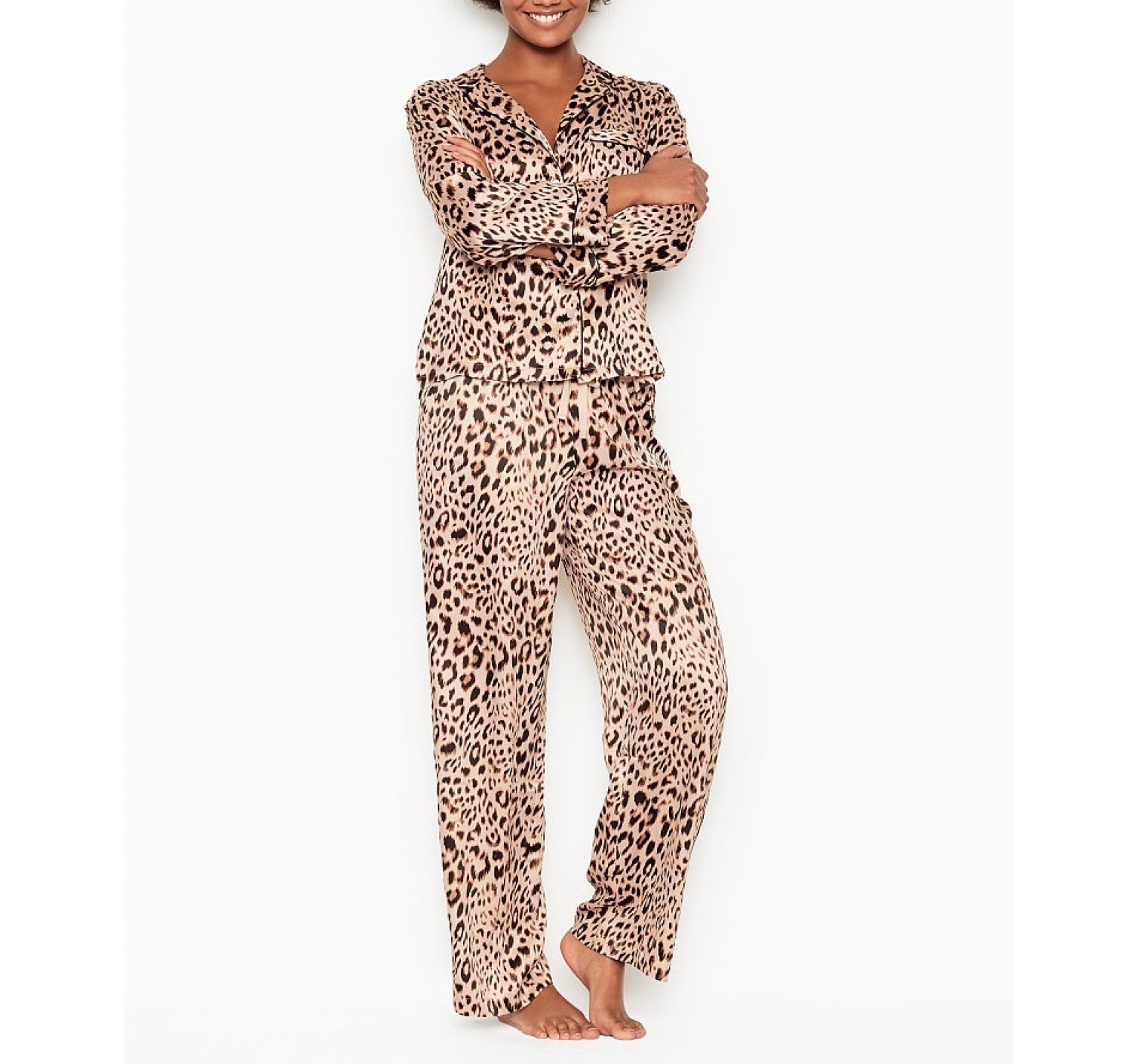 Сатиновая пижама VS Satin Long Pj Set Leopard print