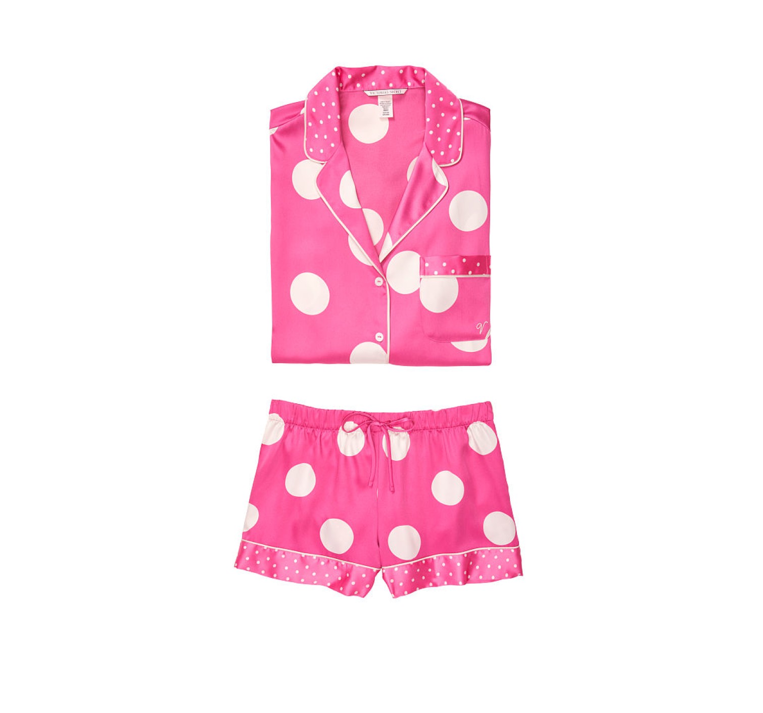 Сатиновая пижама Victoria’s Secret The Satin Short PJ Set принт белые горохи