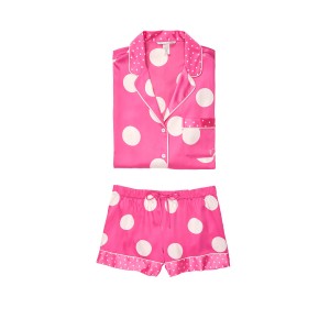 Сатиновая пижама Victoria’s Secret The Satin Short PJ Set принт белые горохи