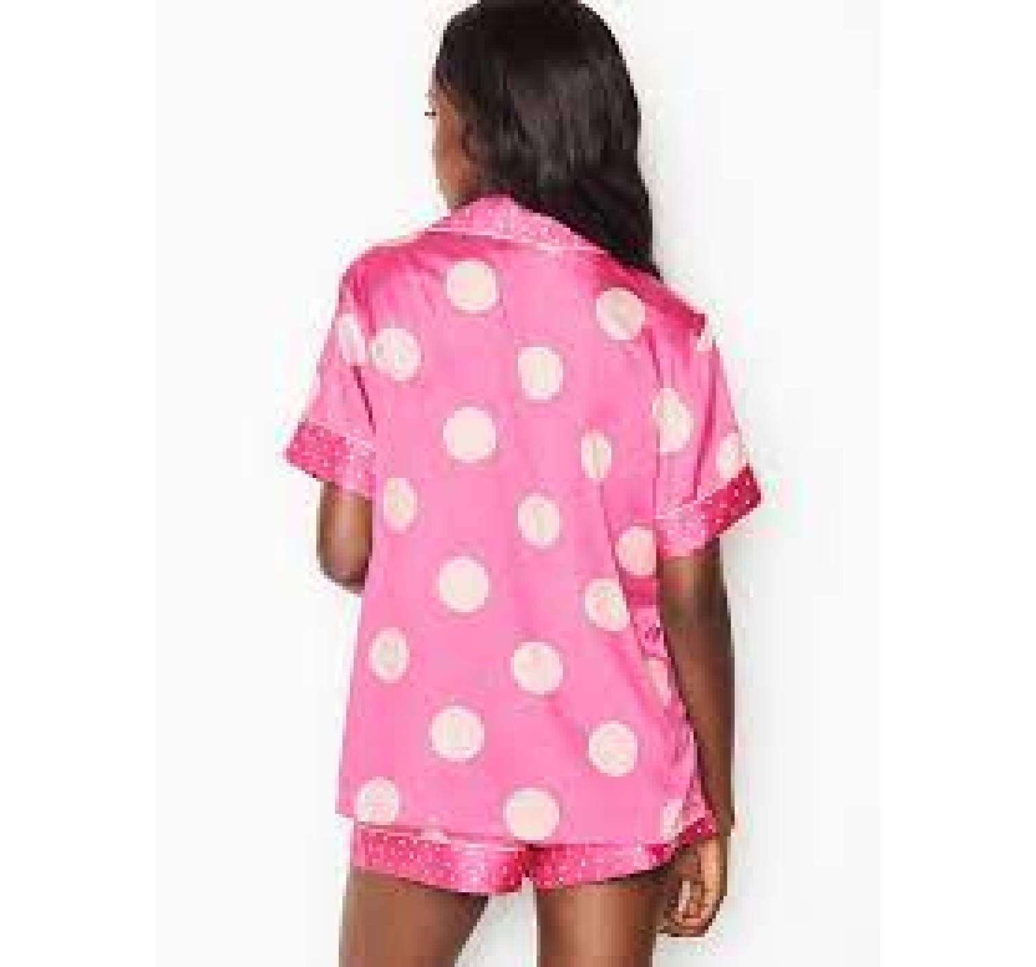 Сатиновая пижама Victoria’s Secret The Satin Short PJ Set принт белые горохи