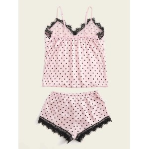Пижама Victoria’s Secret Satin Cami PJ Set Pink & Black dot