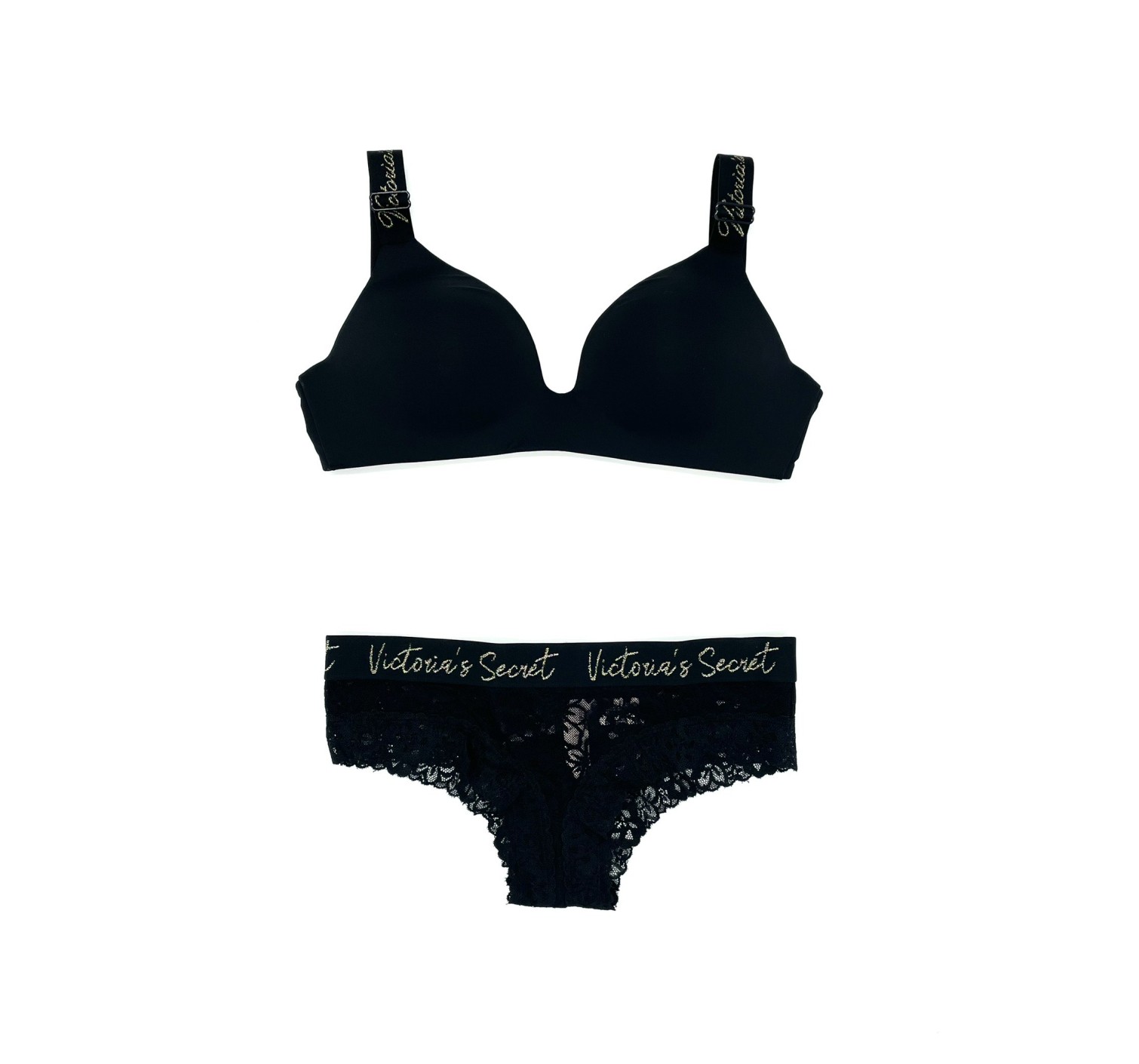 Комплект білизни Victoria's Secret T-shirt Black Lurex straps Logo Bra set