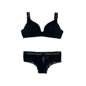 Комплект білизни Victoria's Secret T-shirt Black Lurex straps Logo Bra set