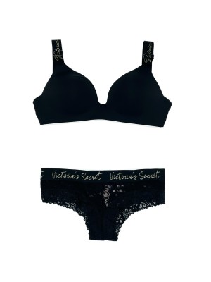 Комплект білизни Victoria's Secret T-shirt Black Lurex straps Logo Bra set