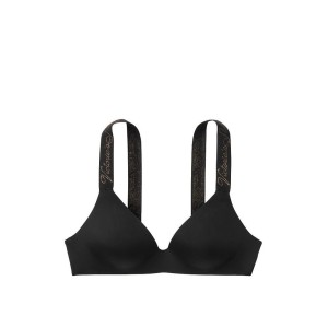 Бюстгальтер Victoria's Secret T-shirt Lightly Lined Black Lurex straps Logo Bra